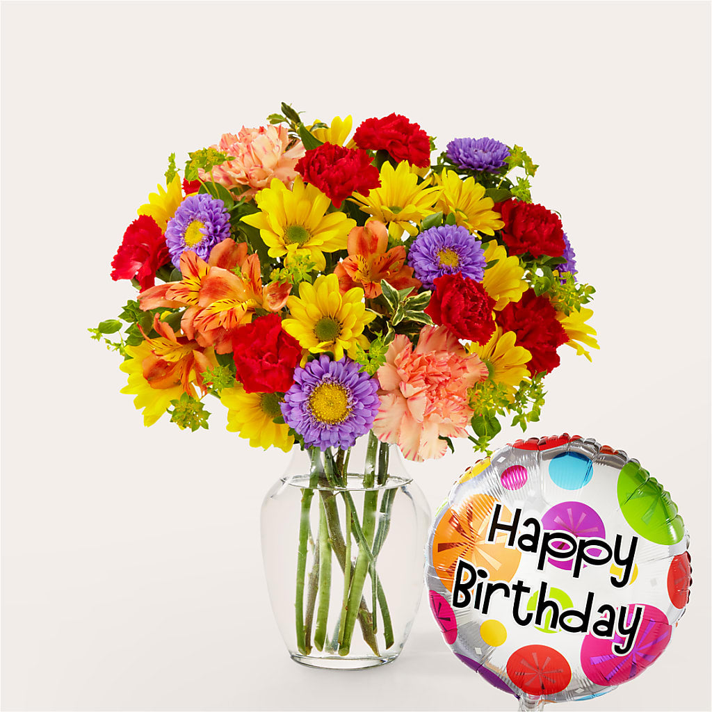 Kaleidoscope Bouquet with Birthday Balloon – Hilltop Florist Llc, Stanford KY