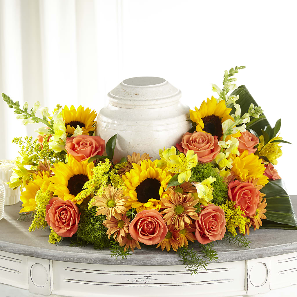 Faithful Sunflower Cremation Adornment – Hilltop Florist Llc, Stanford KY