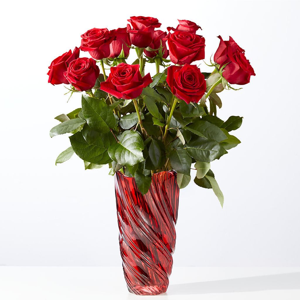 Classic Love Red Rose Bouquet with Luxe Swirl Vase – Hilltop Florist Llc, Stanford KY